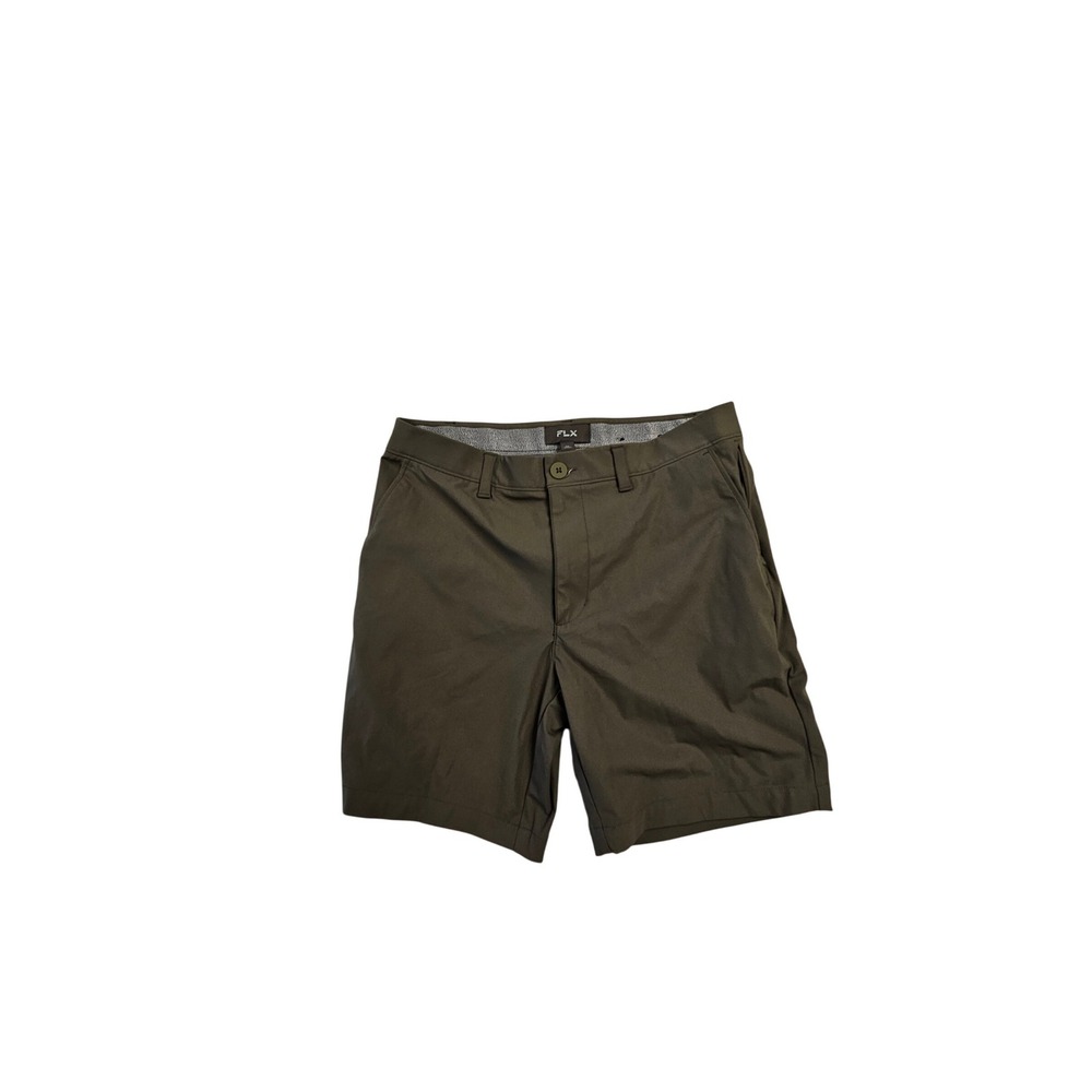 FLX Mens Chino Shorts Olive Green Performance Stretch Casual Golf Shorts Size 30